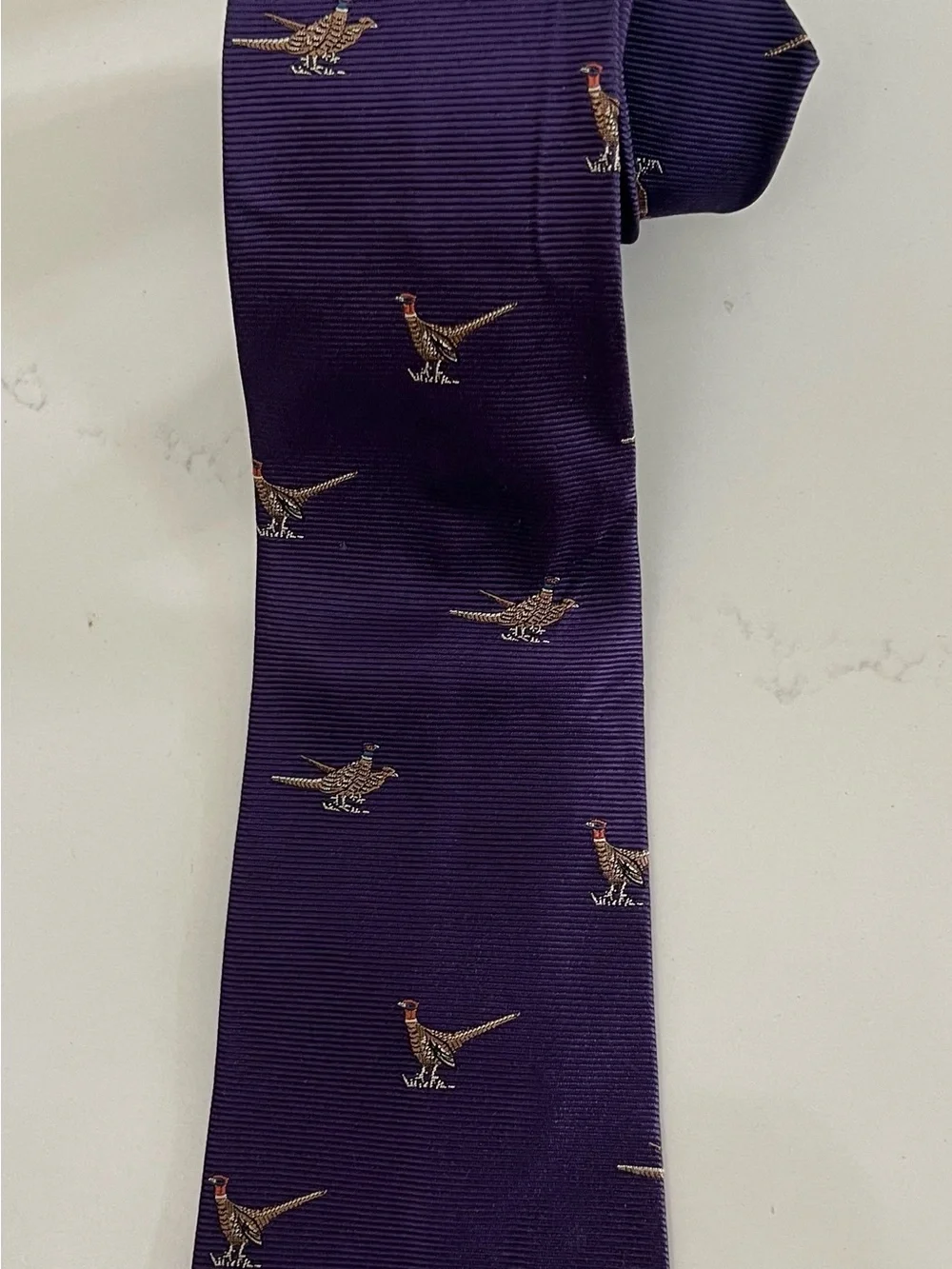J. Crew Purple Pheasant Motif Silk Tie